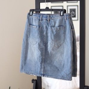 Denim pencil skirt with front slit